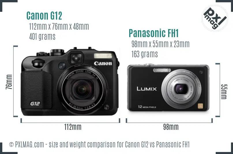 Canon G12 vs Panasonic FH1 size comparison
