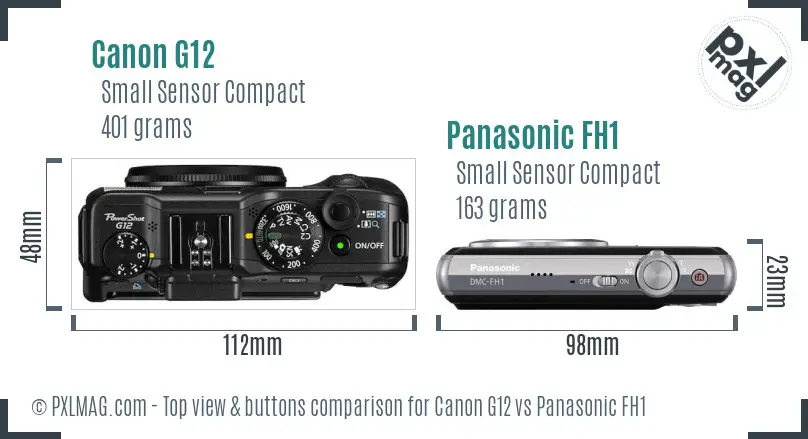 Canon G12 vs Panasonic FH1 top view buttons comparison