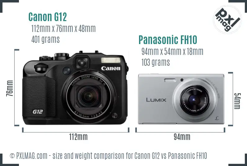 Canon G12 vs Panasonic FH10 size comparison