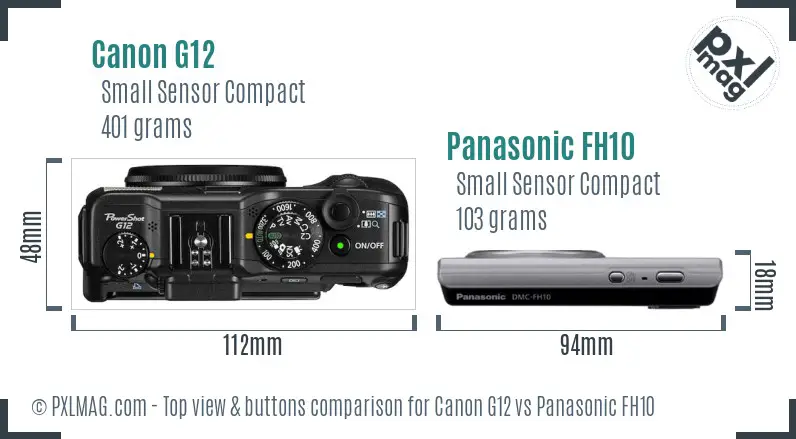 Canon G12 vs Panasonic FH10 top view buttons comparison