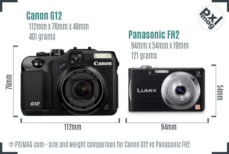 Canon G12 vs Panasonic FH2 size comparison