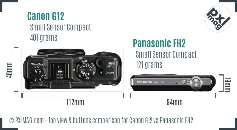 Canon G12 vs Panasonic FH2 top view buttons comparison