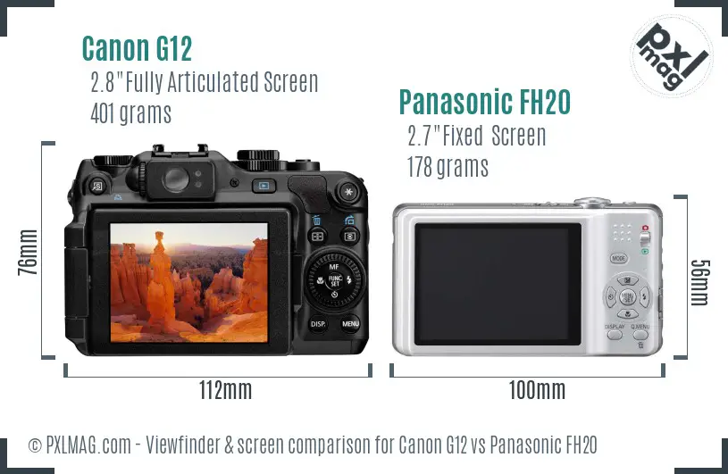 Canon G12 vs Panasonic FH20 Screen and Viewfinder comparison
