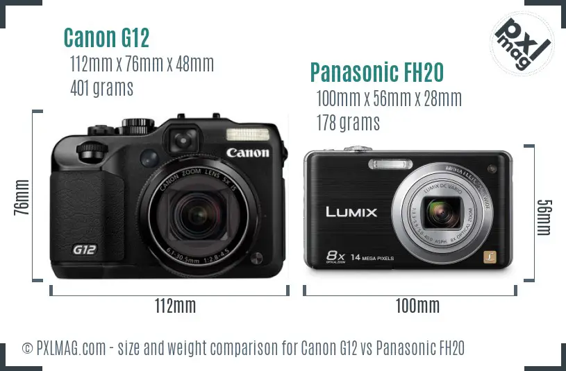 Canon G12 vs Panasonic FH20 size comparison