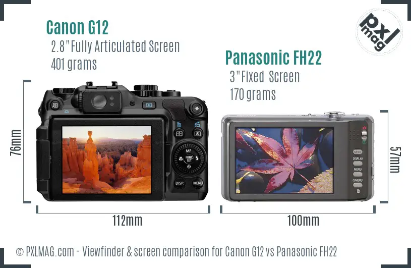 Canon G12 vs Panasonic FH22 Screen and Viewfinder comparison