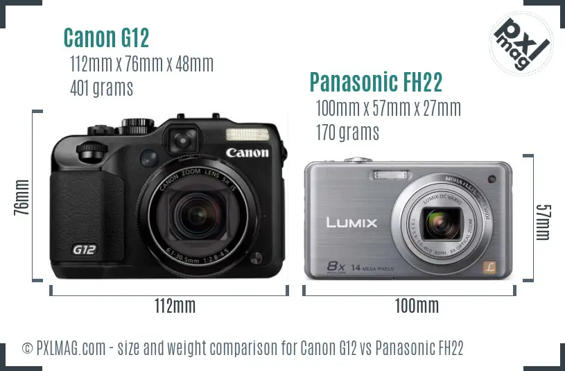 Canon G12 vs Panasonic FH22 size comparison