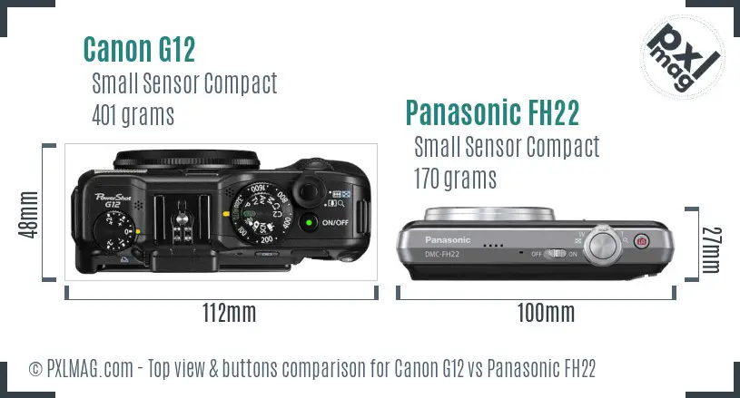 Canon G12 vs Panasonic FH22 top view buttons comparison