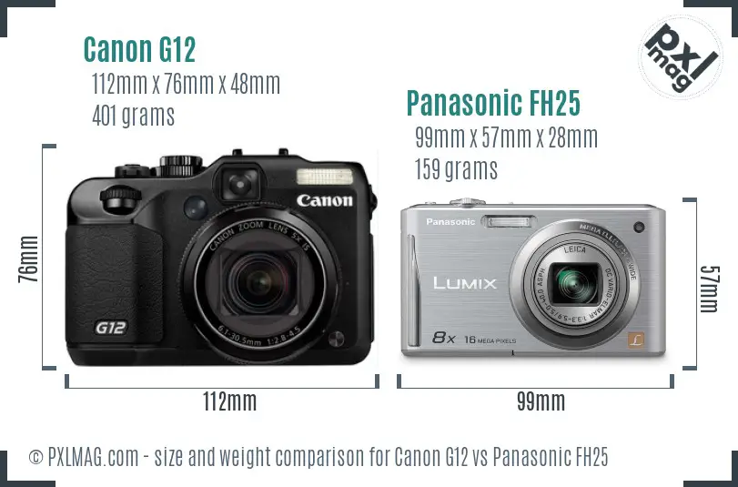 Canon G12 vs Panasonic FH25 size comparison