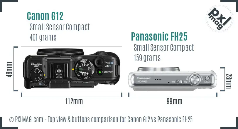 Canon G12 vs Panasonic FH25 top view buttons comparison