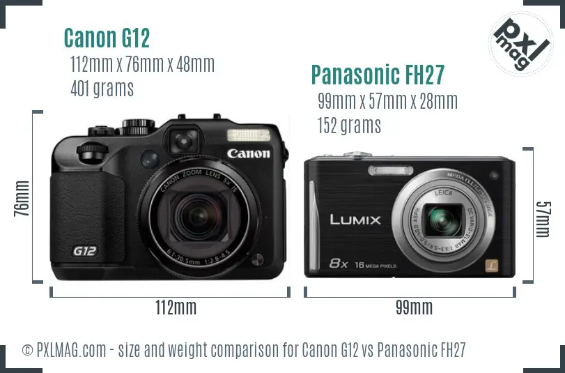 Canon G12 vs Panasonic FH27 size comparison