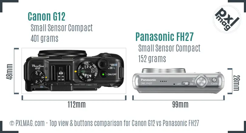 Canon G12 vs Panasonic FH27 top view buttons comparison