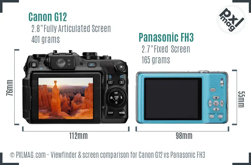 Canon G12 vs Panasonic FH3 Screen and Viewfinder comparison
