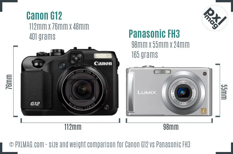 Canon G12 vs Panasonic FH3 size comparison