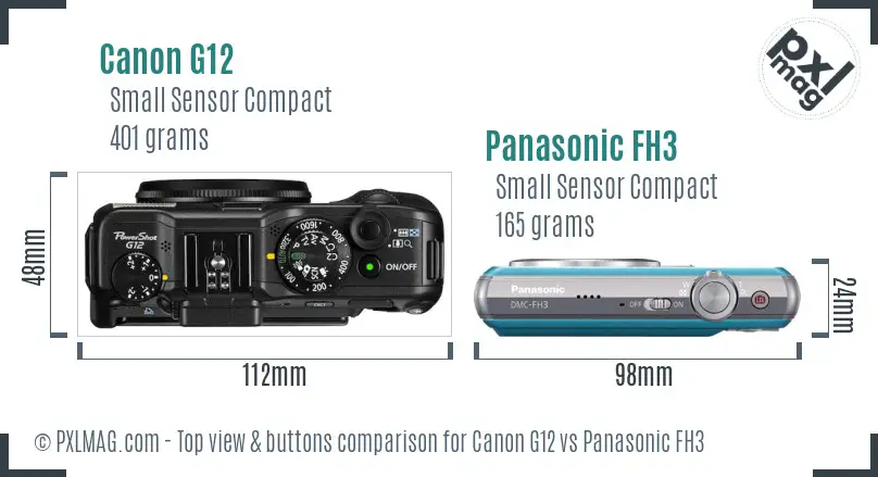 Canon G12 vs Panasonic FH3 top view buttons comparison