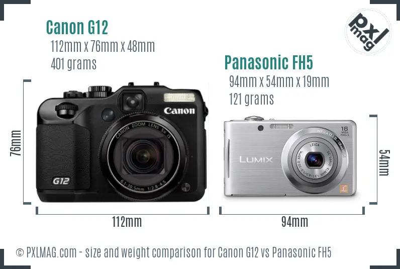 Canon G12 vs Panasonic FH5 size comparison
