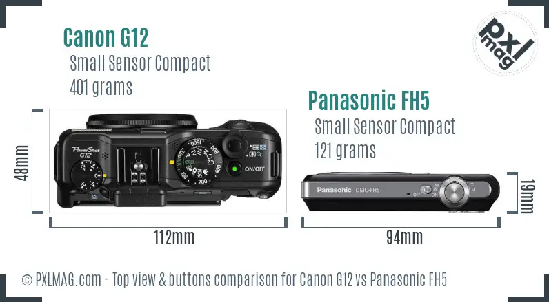 Canon G12 vs Panasonic FH5 top view buttons comparison