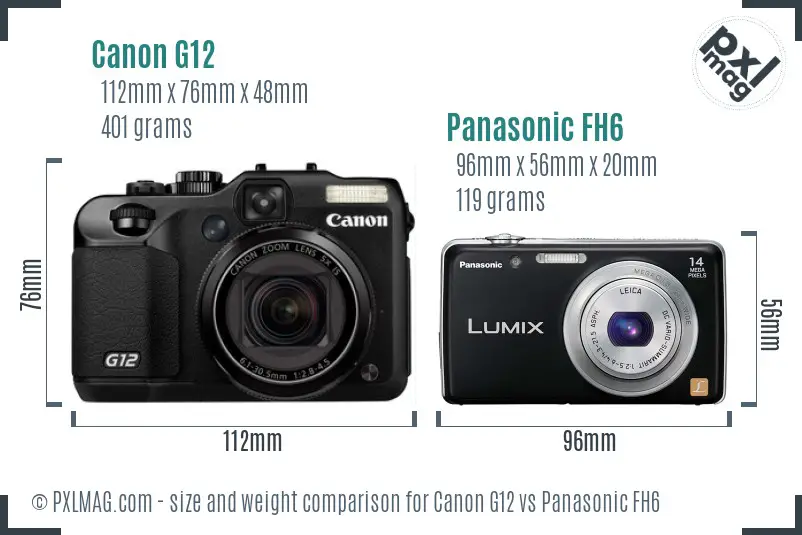 Canon G12 vs Panasonic FH6 size comparison