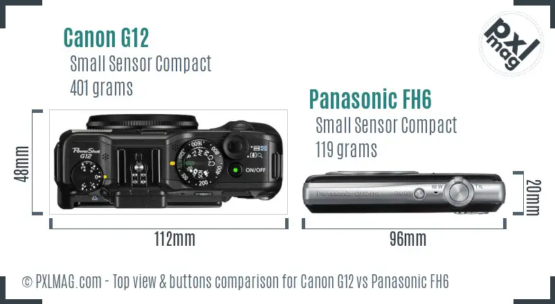 Canon G12 vs Panasonic FH6 top view buttons comparison