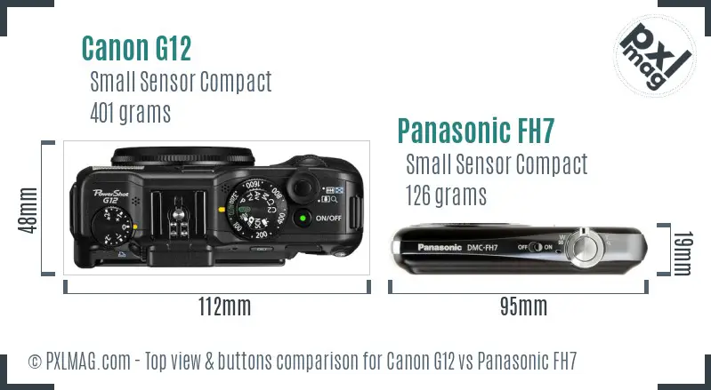 Canon G12 vs Panasonic FH7 top view buttons comparison