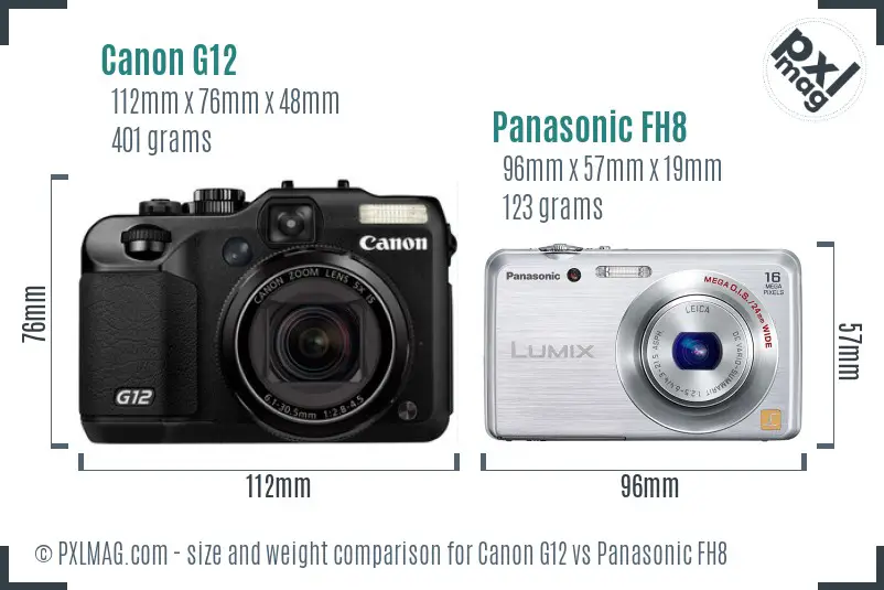 Canon G12 vs Panasonic FH8 size comparison