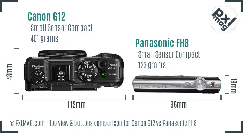 Canon G12 vs Panasonic FH8 top view buttons comparison