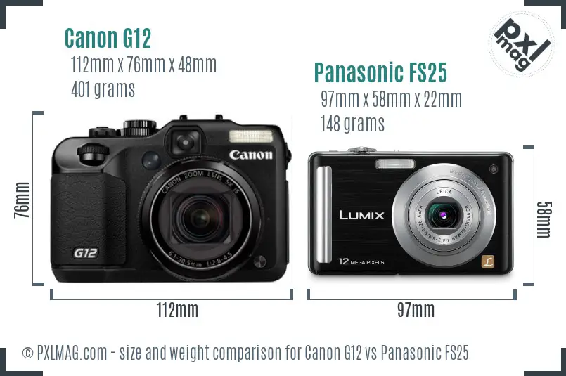Canon G12 vs Panasonic FS25 size comparison