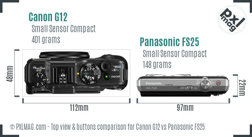 Canon G12 vs Panasonic FS25 top view buttons comparison