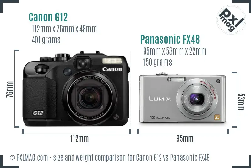 Canon G12 vs Panasonic FX48 size comparison