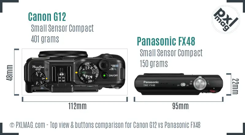 Canon G12 vs Panasonic FX48 top view buttons comparison