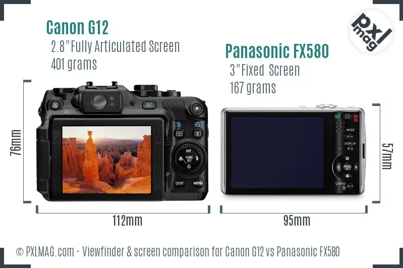 Canon G12 vs Panasonic FX580 Screen and Viewfinder comparison