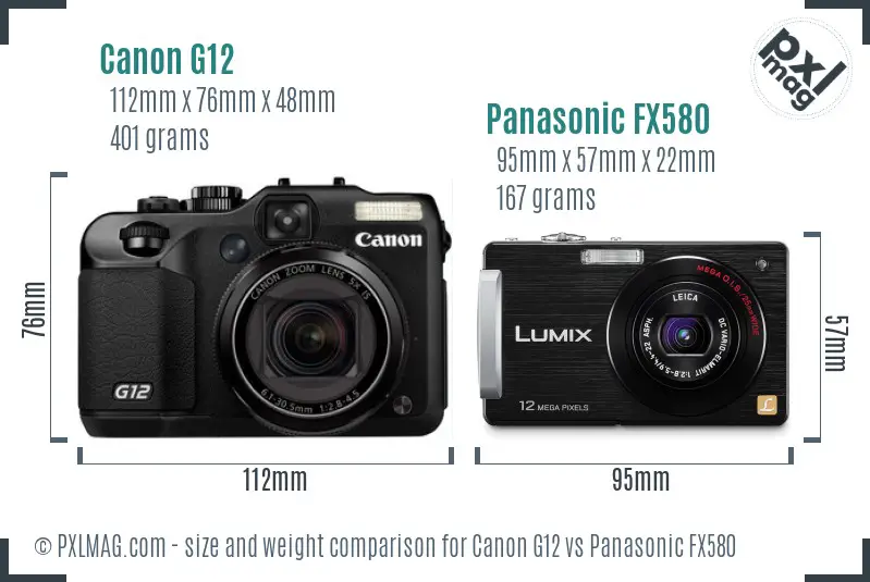 Canon G12 vs Panasonic FX580 size comparison