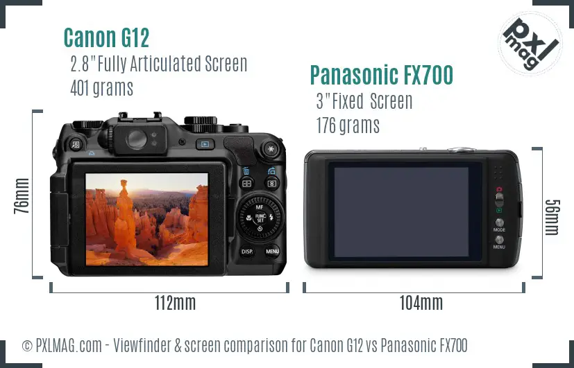 Canon G12 vs Panasonic FX700 Screen and Viewfinder comparison