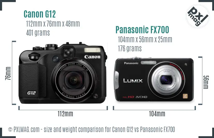 Canon G12 vs Panasonic FX700 size comparison