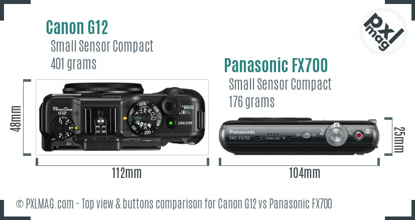 Canon G12 vs Panasonic FX700 top view buttons comparison
