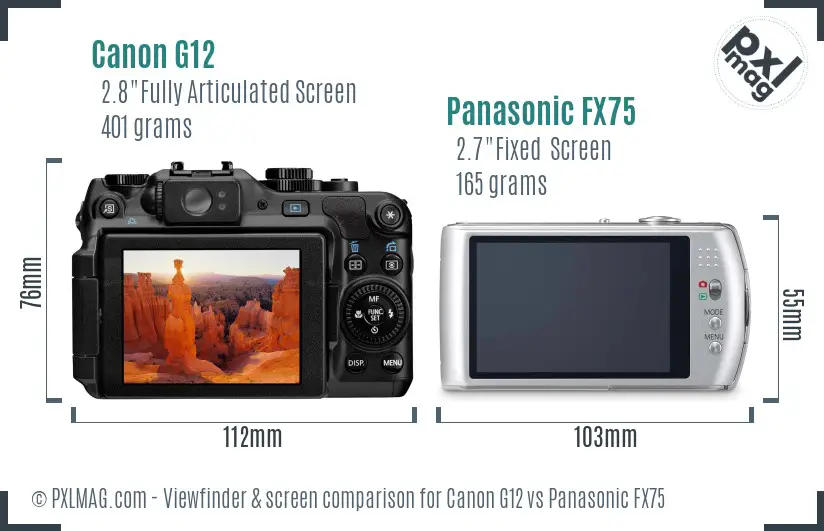 Canon G12 vs Panasonic FX75 Screen and Viewfinder comparison