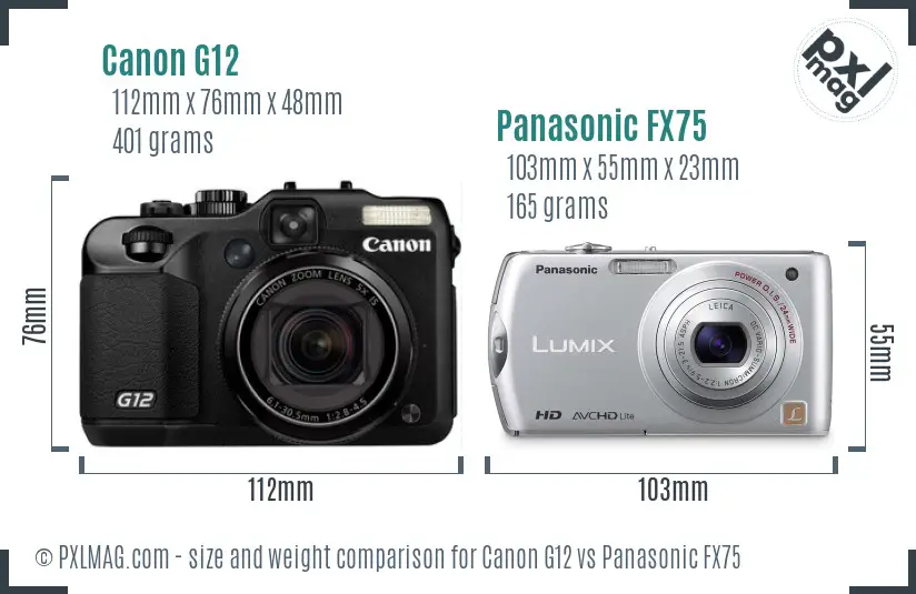 Canon G12 vs Panasonic FX75 size comparison