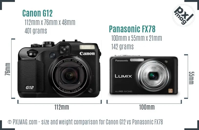 Canon G12 vs Panasonic FX78 size comparison