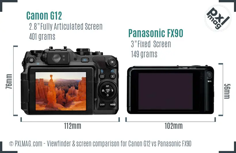Canon G12 vs Panasonic FX90 Screen and Viewfinder comparison