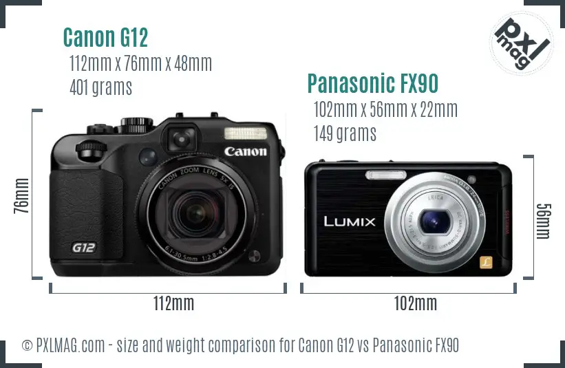 Canon G12 vs Panasonic FX90 size comparison