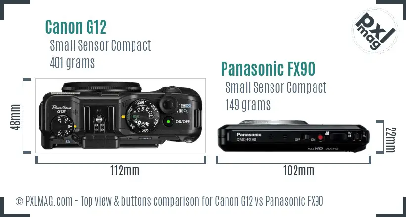 Canon G12 vs Panasonic FX90 top view buttons comparison