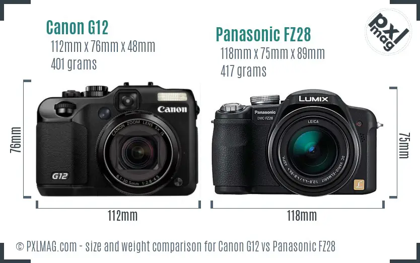 Canon G12 vs Panasonic FZ28 size comparison