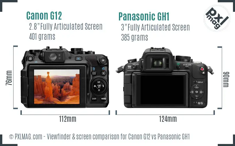 Canon G12 vs Panasonic GH1 Screen and Viewfinder comparison