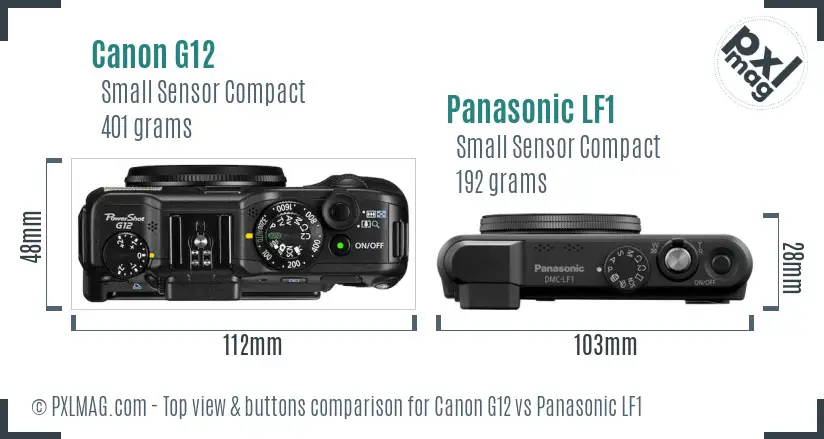 Canon G12 vs Panasonic LF1 top view buttons comparison