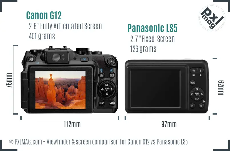 Canon G12 vs Panasonic LS5 Screen and Viewfinder comparison