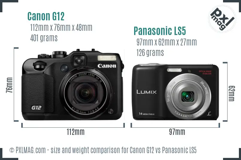 Canon G12 vs Panasonic LS5 size comparison