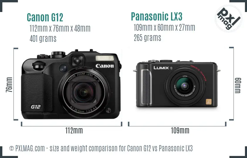 Canon G12 vs Panasonic LX3 size comparison