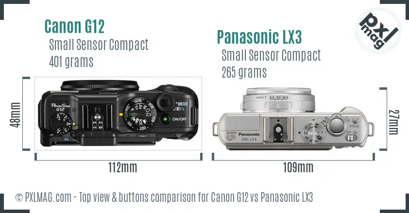Canon G12 vs Panasonic LX3 top view buttons comparison