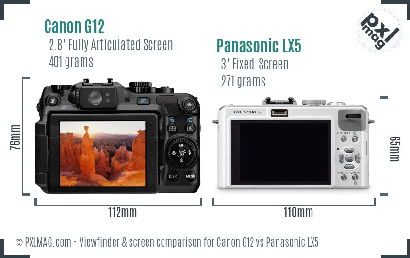 Canon G12 vs Panasonic LX5 Screen and Viewfinder comparison