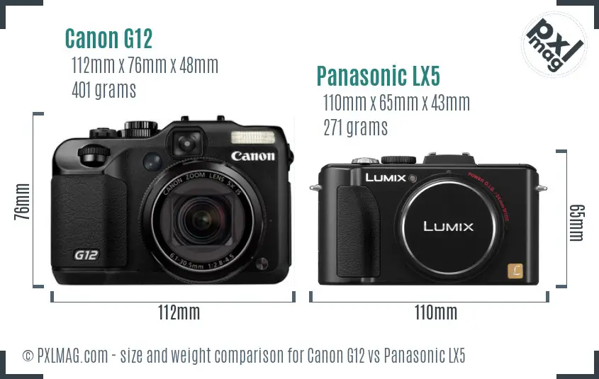 Canon G12 vs Panasonic LX5 size comparison