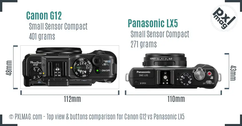 Canon G12 vs Panasonic LX5 top view buttons comparison